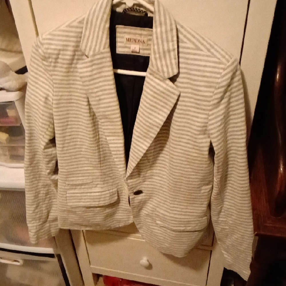Merona Women's Blazer - Beige and White Stripes